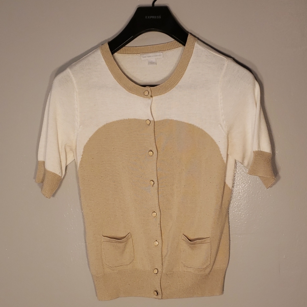 Cream and White Women's Cardigan